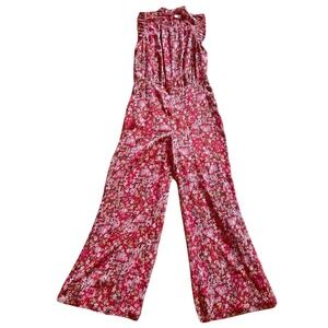 Ali & Jay Red Floral Wide Leg Jumpsuit Ruffle High Neck Sleeveless Medium